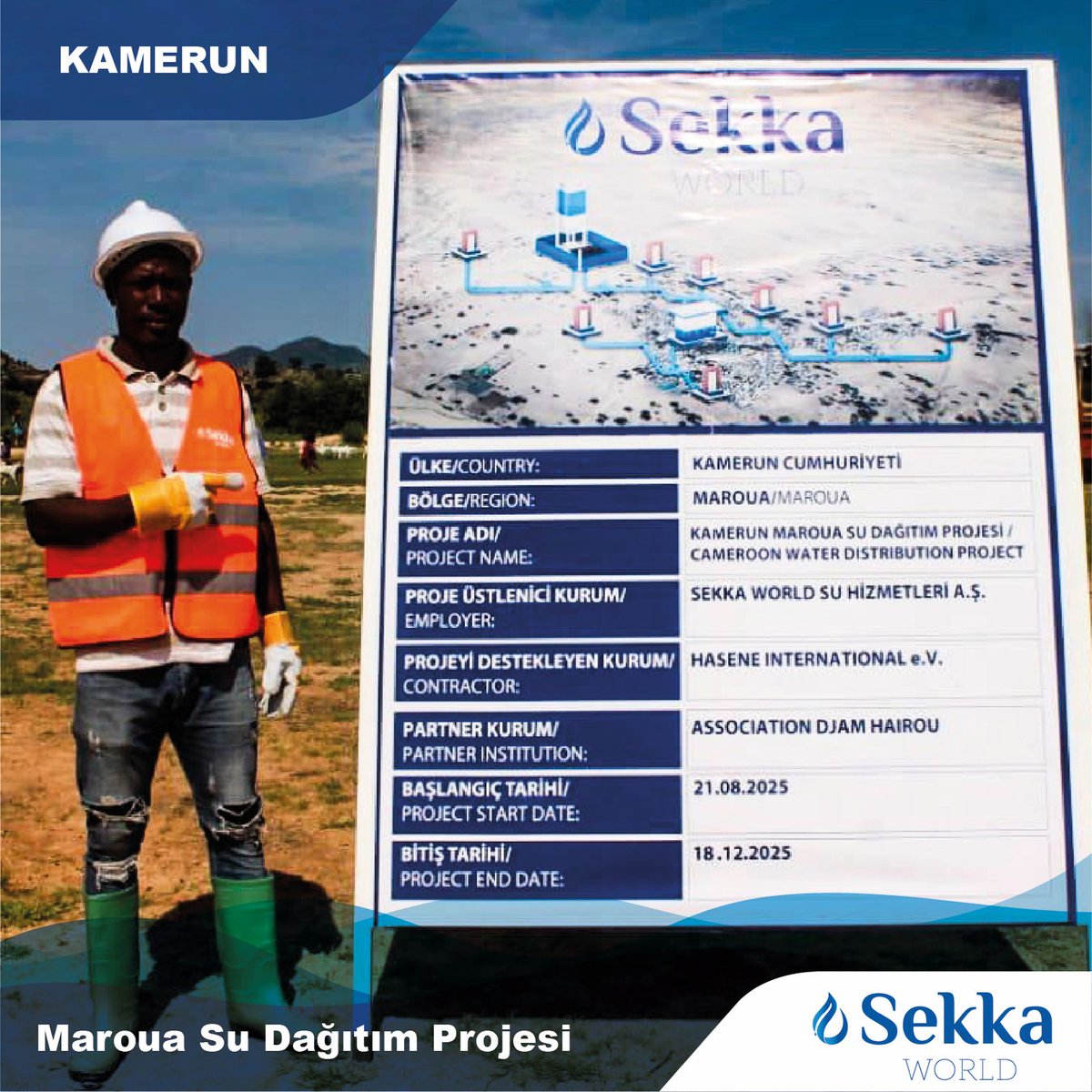 sekkaworld's tweet photo. Kamerun Maroua Su Dağıtım Projesi – İlk Etap Çalışmaları Başladı

Kamerun’un Maroua bölgesinde yürütmekte olduğumuz su dağıtım projesinin ilk etap çalışmalarına başlamış bulunmaktayız. Projemiz kapsamında, bölge halkının temiz ve sürdürülebilir su kaynaklarına erişimini sağlamak için yoğun bir şekilde çalışmalarımızı sürdürüyoruz.

Hedefimiz, en kısa sürede projenin ilk aşamasını tamamlayarak Maroua halkının hizmetine sunmak ve yaşam kalitesine kalıcı katkı sağlamaktır.