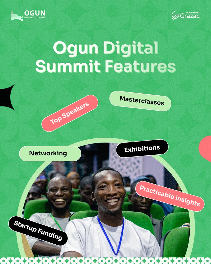 OgunDgtSummit's tweet photo. Take a sneak peak into the future at Ogun Digital Summit 2025! 🌟 Experience top speakers, practical insights from industry leaders, hands-on masterclasses, vibrant networking, exciting product exhibitions, and so much more.

Honestly, don't miss this year's event, if you do, well we tried. 
Don’t miss your chance to be part of this game-changing event!

Anticipate Registration.