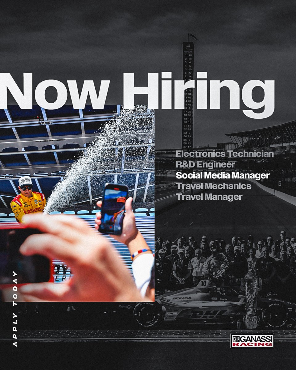 We’re looking for admin 📱

New vacancy just added – Social Media Manager. Shape the voice of Chip Ganassi Racing in INDYCAR, INDY NXT and beyond!

Apply now ➡️ teamworkonline.com/motorsports-jo…
