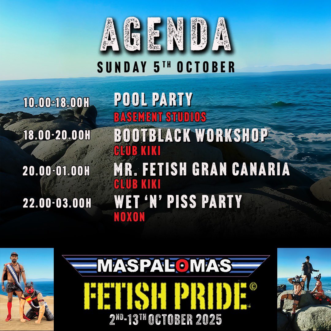 The countdown is on! Just one month to go until Maspalomas Fetish Pride 2025 kicks off. We already know what we’ll be doing this time next month - do you know where you’ll be? 

Full agenda + advance tickets now available at 👉 maspalomasfetishpride.com