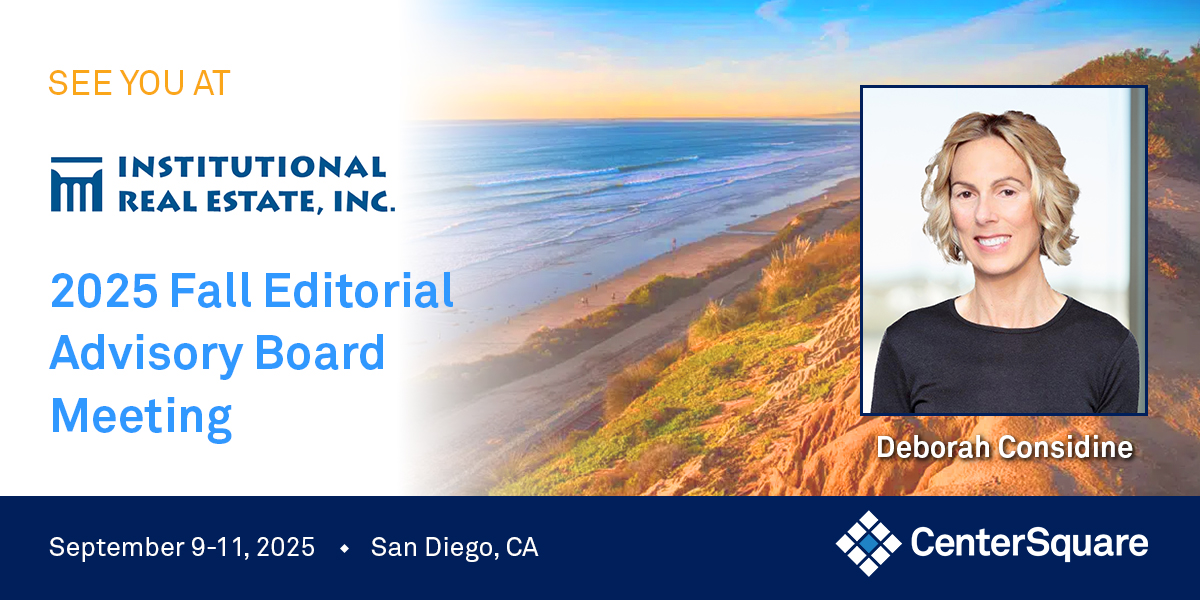 CtrSquare's tweet image. CenterSquare’s Deborah Considine will attend the 2025 Fall Editorial Advisory Board Meeting—Institutional Real Estate, Americas in San Diego. She’s eager to engage with peers, share market insights, and explore emerging trends.

#CenterSquare #InstitutionalRealEstate #IREI