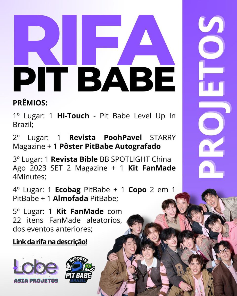 LobeProjetos's tweet photo. ✨📢 ATENÇÃO FÃS DE PITBABE! 📢✨

Nossa rifa foi atualizada com foco agora nos projetos de PITBABE, mas com uma NOVIDADE ESPECIAL 🙂‍↔️‼️

🌟 Prêmio principal (1º lugar):
🙌 1 Hi-Touch – Pit Babe Level Up In Brazil (o mais disputado entre os fãs que vão ao evento!)

📌 Garanta já sua participação:
🔗https://t.co/oIoO2c4qyy

💜 Apoio: Lobe Asia Projetos & @suportepitbabe 

⚠️ Quem já tinha garantido seu número na rifa, continua valendo!

#Pitbabe
