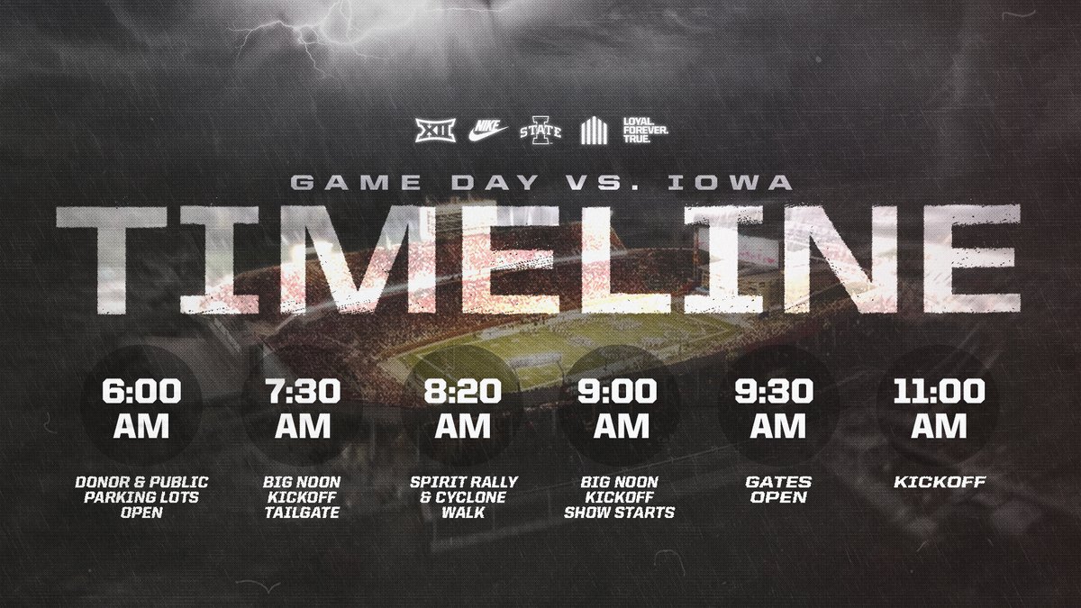 Your gameday timeline for tomorrow 🌪️
