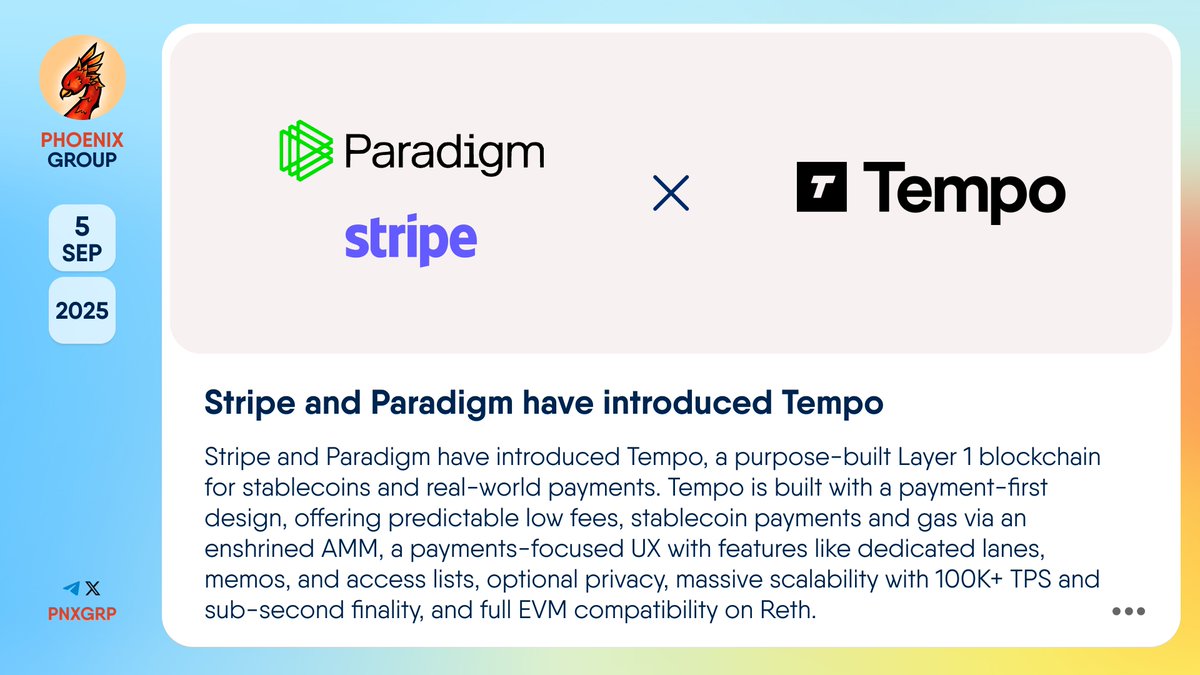🔥 @Stripe and @Paradigm have introduced @Tempo #Stripe and #Paradigm have  introduced #Tempo, a purpose-built #Layer1 blockchain for stablecoins and  real-world payments. Tempo is built with a payment-first design, offering  predictable low