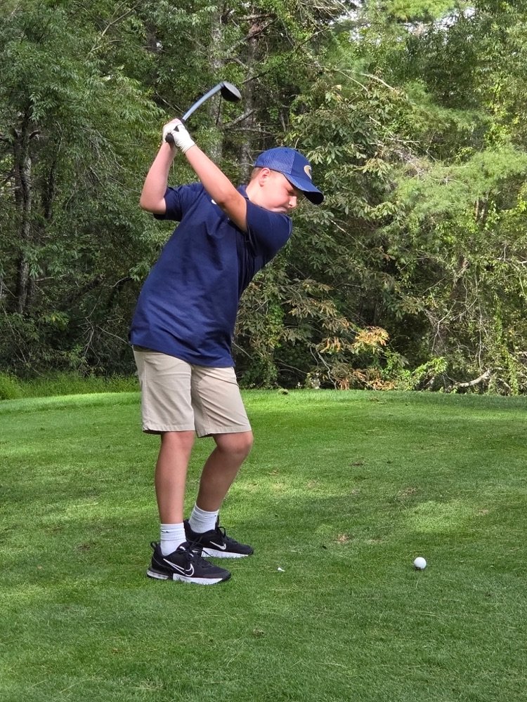 A few pictures of our golf team from their game in Floyd.  Looking at that swing by Drew Burningham!  We can't wait to track their progress this year.
#GoBigBlue