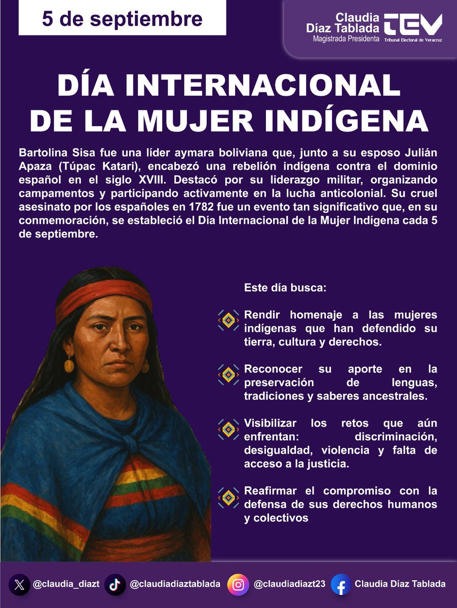 🇲🇽 5 SEPTIEMBRE | Día Internacional de la Mujer Indígena. Es una fecha para reflexionar sobre la deuda histórica hacia los pueblos originarios y para promover la igualdad, la inclusión y el respeto a la diversidad cultural.