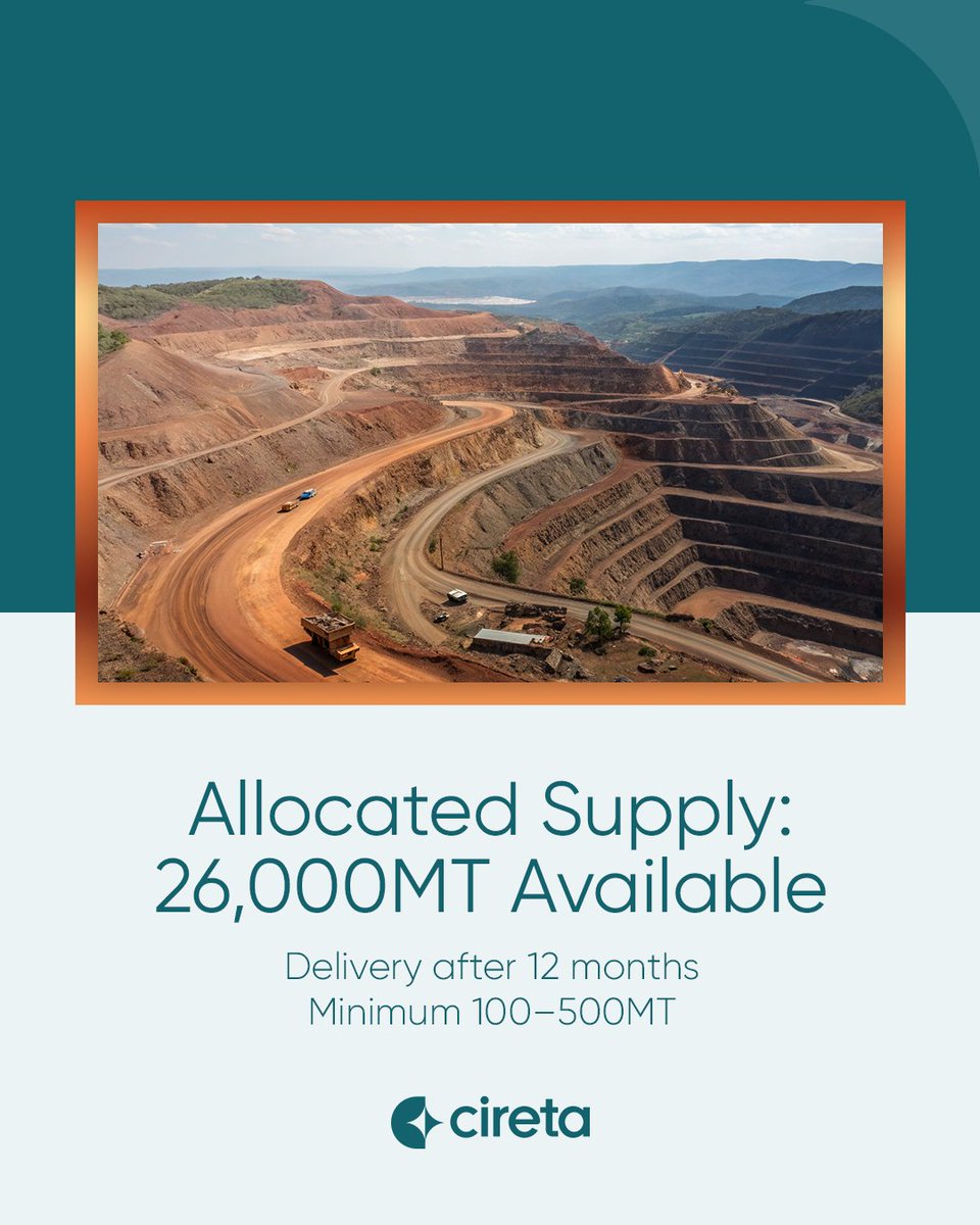 Cireta Official (@ciretaofficial) on Twitter photo Kinusi Copper
26,000 metric tons allocated for this offering.
Minimum order: 500 MT (Seed), 250 MT (Private), 100 MT (Retail).
Download White Paper: cdn.cireta.com/Whitepapers/Coβ¦
Contact us: sales@cireta.com Kinusi Copper
26,000 metric tons allocated for this offering.
Minimum order: 500 MT (Seed), 250 MT (Private), 100 MT (Retail).
Download White Paper: cdn.cireta.com/Whitepapers/Coβ¦
Contact us: sales@cireta.com