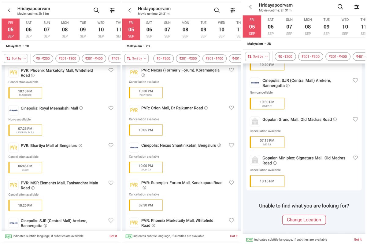 #Hridayapoorvam Banglore All Shows Filling Fast 💥💥 

11/11 ✅

#Mohanlal <a href="/aashirvadcine/">Aashirvad Cinemas</a>