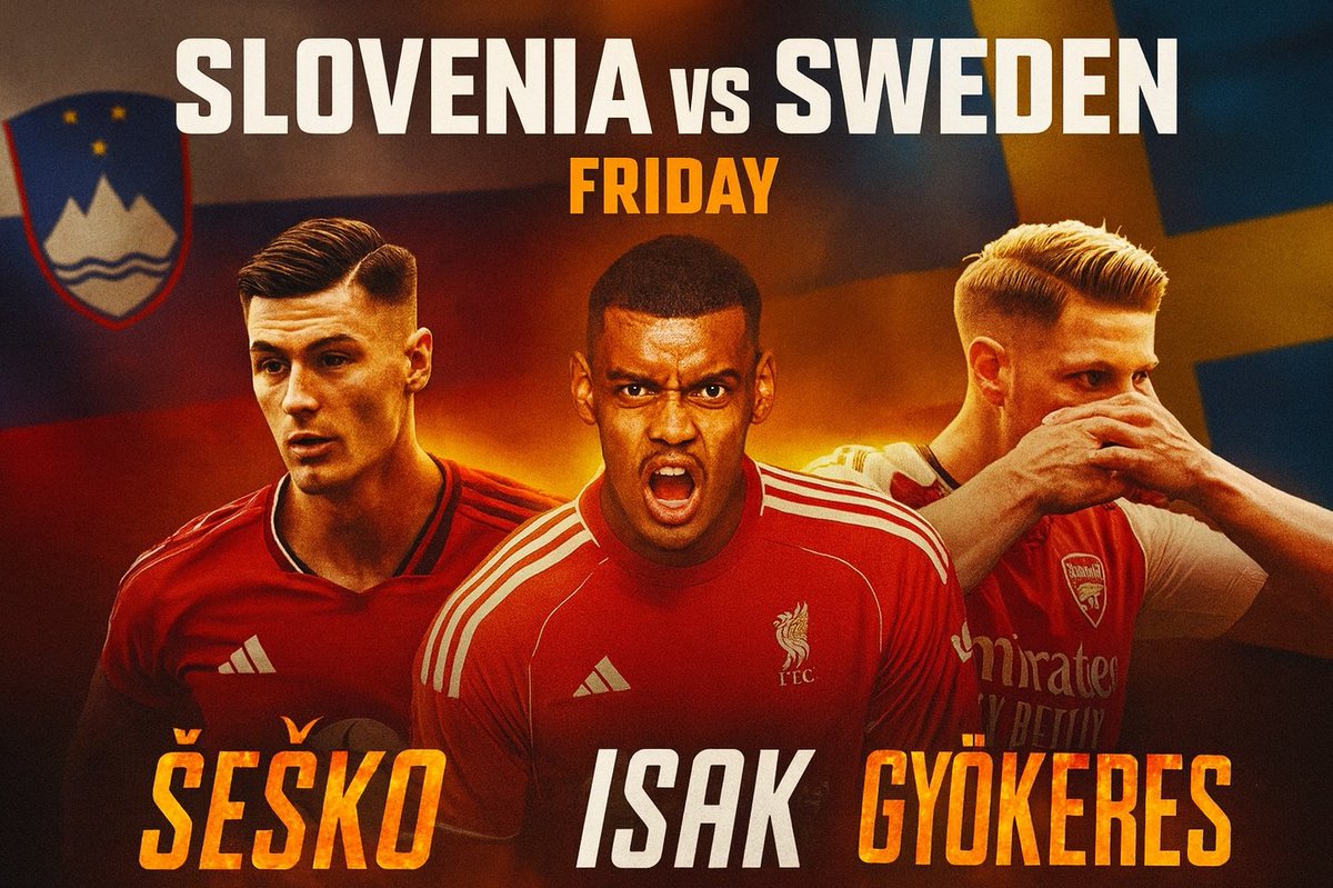 Transfer stars in ONE game tonight🤩
🇸🇮 Šeško vs 🇸🇪 Isak &amp; Gyökeres🔥
Slovenia 🆚 Sweden,8:45 PM (CEST)
Follow for live updates 👀