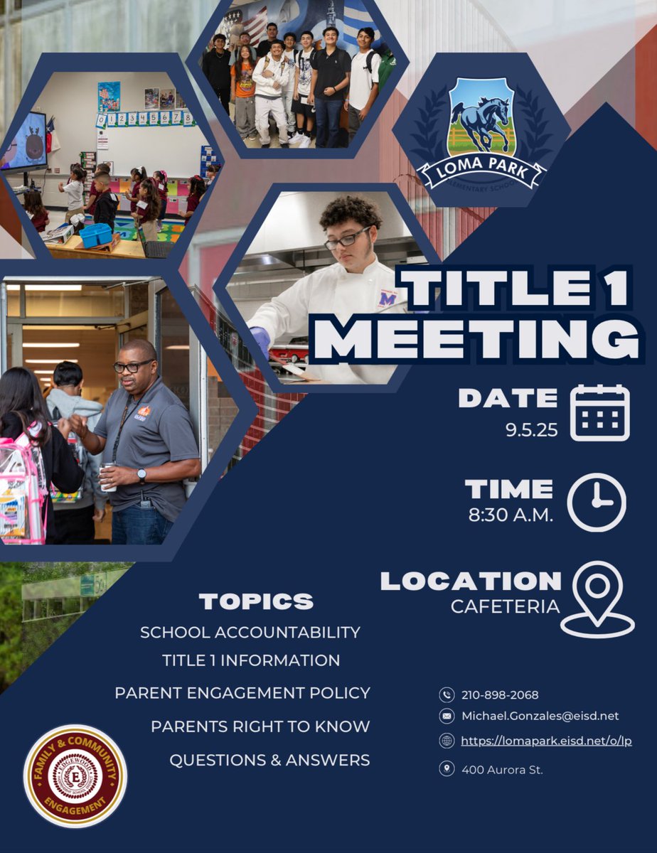 EISDMichael's tweet photo. 🚨 Loma Park Parents! 🚨
Don’t forget — today is our Fall Title I Meeting! If you missed the morning session, join us this afternoon at 2:00 PM. Your voice matters, and we’d love to see you there! 💙
@EISDFE @EdelyOlvera @LomaParkES https://t.co/Zton5AfPug