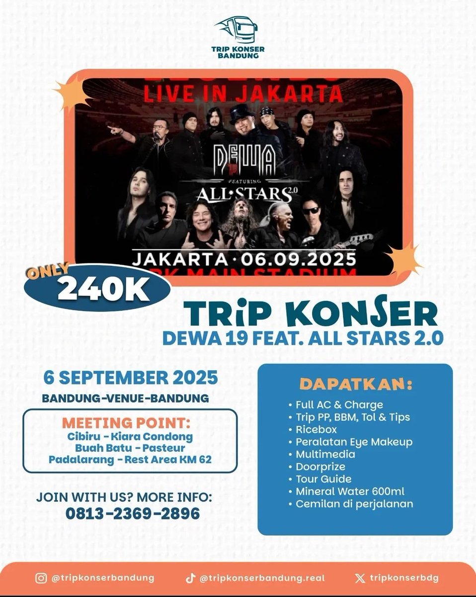 TRIP DEWA 19 FEAT ALL STARS 2.0 
[PP BANDUNG - VENUE - BANDUNG]

Baladewa bandung yang mau cari temen barengan buat nonton dewa19 dan lainnya bareng tripkonserbandung aja 😍🥰 

Wts wtb trip konser tiket bdg jkt cibiru buah batu pasteur padalarang