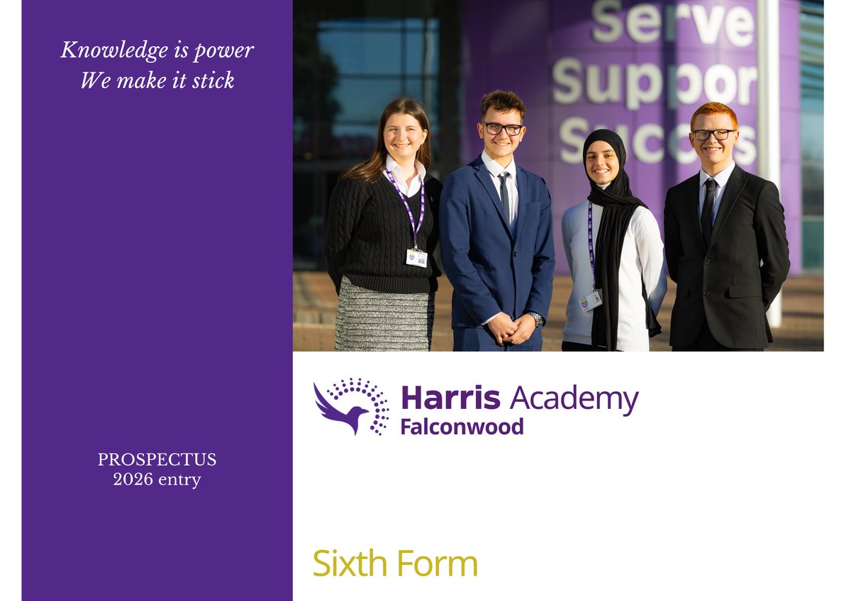 Sixth Form Open Evening, Thursday 2nd October 2025, 4:30pm-7:00pm. Year 11 students and parents can view our facilities, find out about A-level and CTEC courses and meet staff and students. Please see our prospectus here: harrisfalconwood.org.uk/1898/prospectus