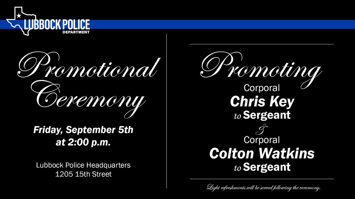 ⚫️🔵****Promotional Ceremony****🔵⚫️

Today's the day! Corporal Chris Key and Corporal Colton Watkins will both promote to sergeants this afternoon!

See you there!