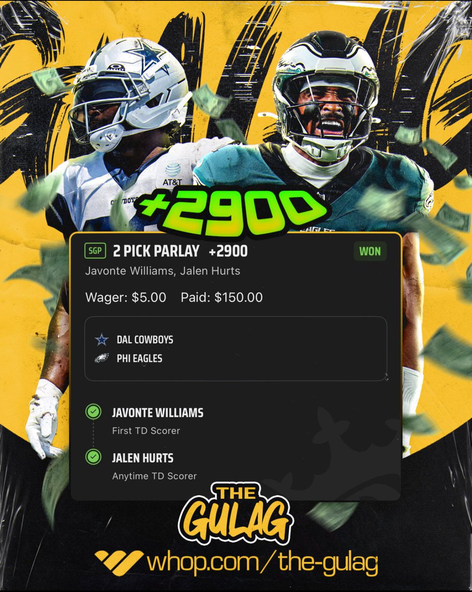GREAT START TO THE NFL SEASON LAST NIGHT. I HAD THE SCRIPT🧙🏼‍♂️💰

+2900✅✅

Come get in here for access to all first touchdown/ATD plays!!!! 📈

whop.com/the-gulag

#Gambling𝕏 #NFL