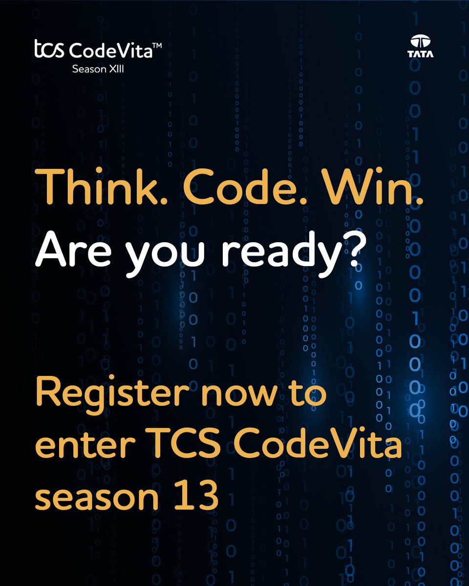 TCS_Europe's tweet photo. Ready to Think, Code, Win?
TCS CodeVita Season 13 registrations are open. Join the world’s largest programming contest and showcase your skills with coders across Europe. Don’t miss out—register here: https://t.co/X7FQ4izOLx
#TCSCodeVita https://t.co/Ie12NX55c0
