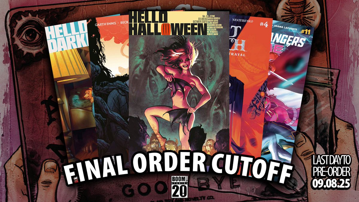 Something wicked this way comes! The final day to pre-order HELLO HALLOWEEN #1 is this Monday, September 8th!

Also available for pre-order through the weekend only: THE WAR #3, THE LAST WITCH: BLOOD AND BETRAYAL #4, POWER RANGERS PRIME #11, and HELLO DARKNESS #15!