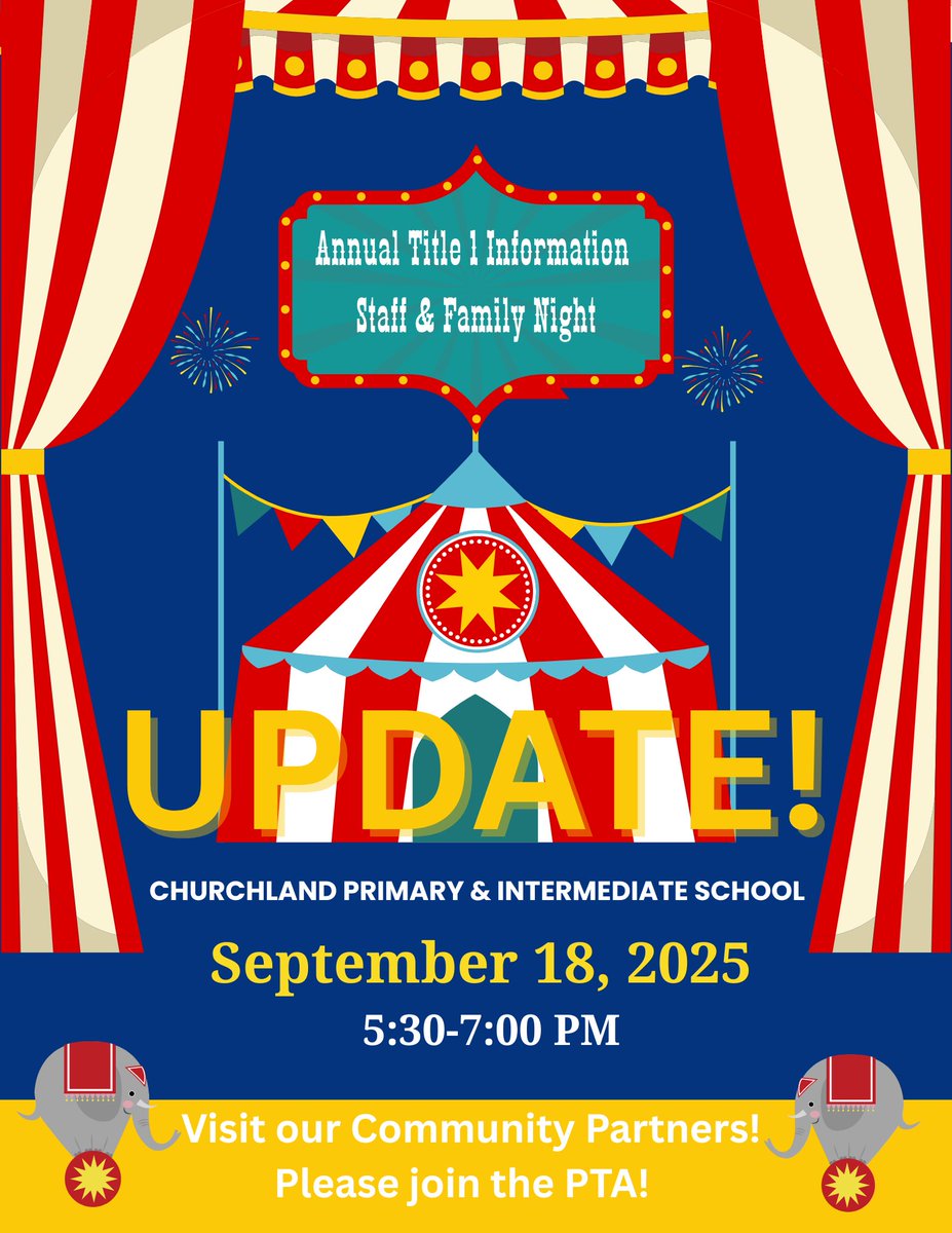 🎪🐴 Thoroughbred Country UPDATE! 
Our Annual Title I Information Staff &amp; Family Night has a NEW date!
📅 Thursday, September 18, 2025
⏰ 5:30–7:00 PM

✨ Visit our Community Partners &amp; join the PTA! ✨
#PPSShines #cpisthoroughbreds