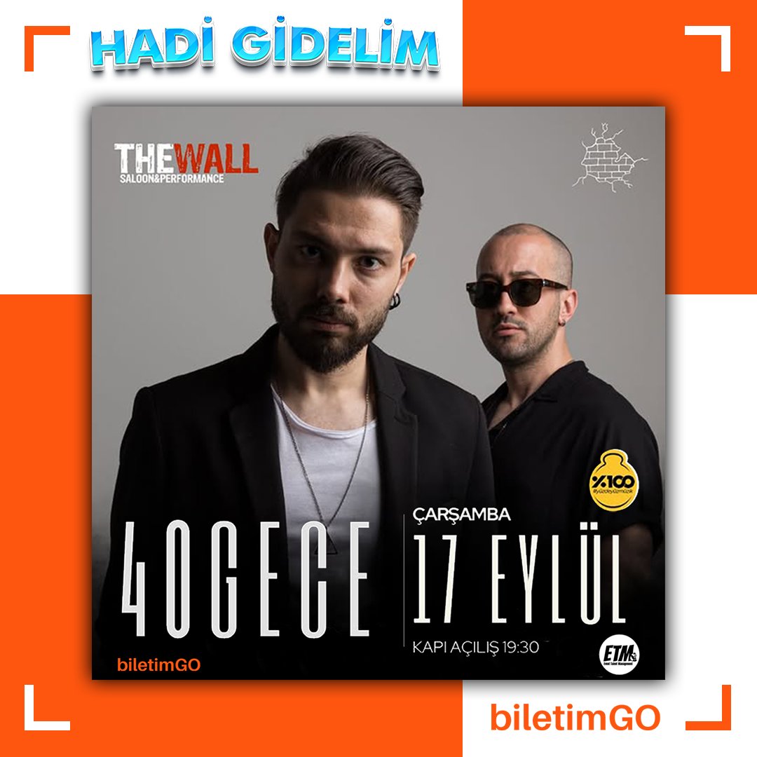 40gece Konseri, 17 Eylül Çarşamba günü The Wall'da 🔌🤘

Türkiye’nin elektronik/synth rock sahnesinin nadir gruplarından 40gece, rock müziğin atmosferik yapısını elektronik unsurlarla harmanlıyor ⛓️️

Biletler biletimGO’da 🧡

Biletler: biletimgo.com/etkinlik/40gec…