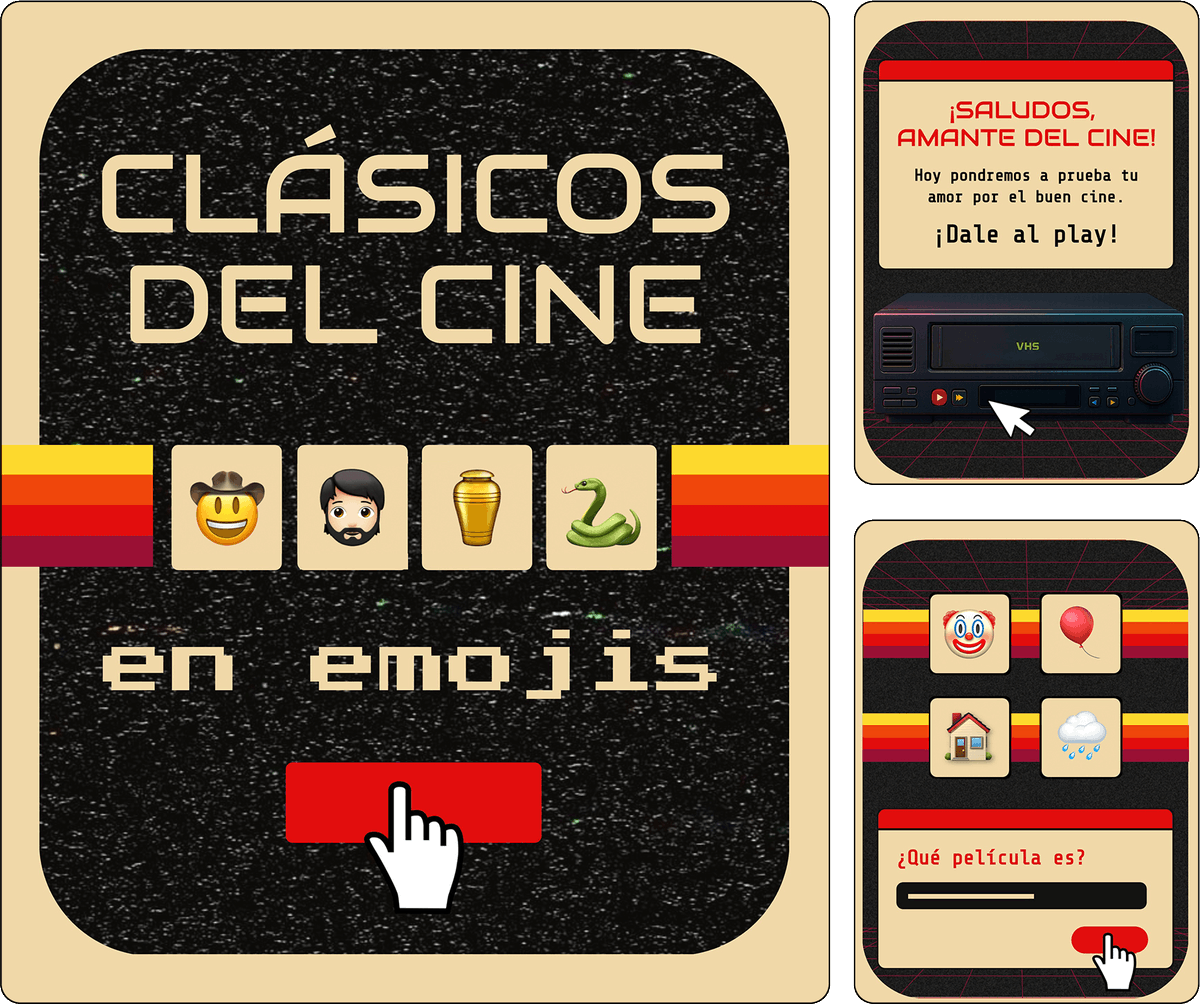 Adivina títulos de clásicos del cine a través de emojis. Y si te  gusta esta plantilla, recuerda que puedes reutilizarla: genially.com/es/plantilla/c…