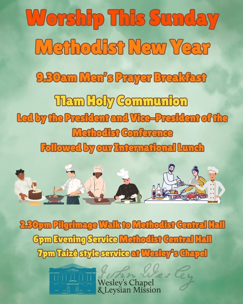 Tomorrow we're open 10.30am-4pm
This Sunday we're hosting the President and Vice-President of the Methodist Conference; they'll lead our 11am service of Holy Communion and we will have our International Lunch after the service - bring your favourite dish from home to share!