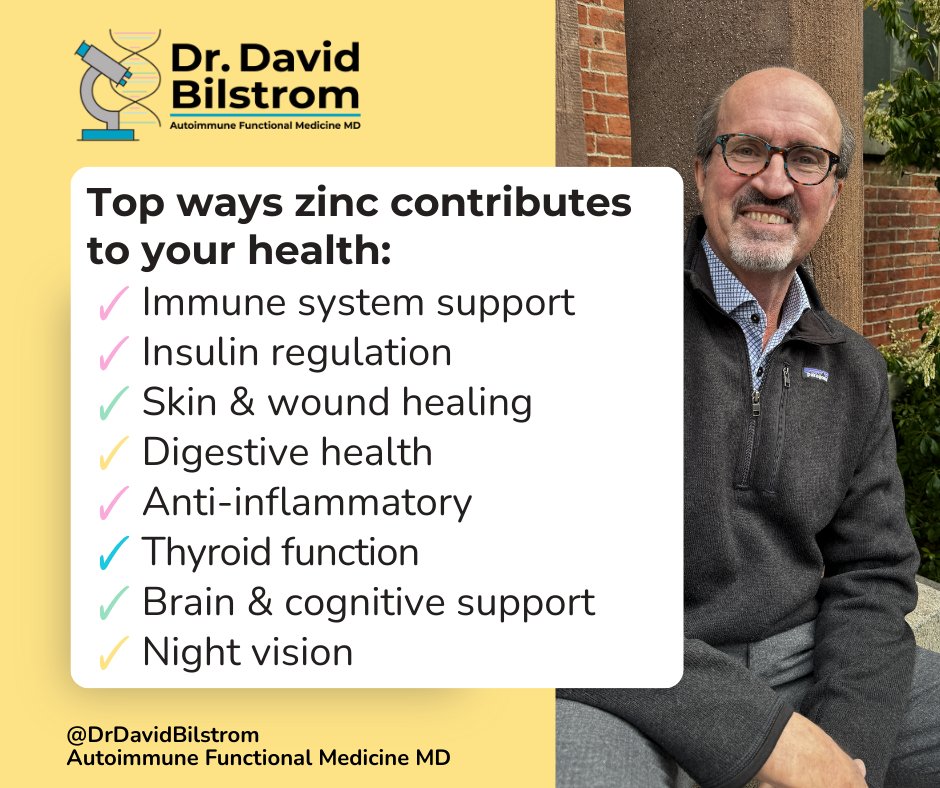 Zinc is essential for your well-being:  
💪 It enhances immune T-cell function.  
🍭 It helps regulate insulin levels, reducing the risk of diabetes and more.

Read more in my blog: drdavidbilstrom.com/the-best-test-…

#FunctionalMedicineDoctor #AutoimmuneDisease #drdavidbilstrom