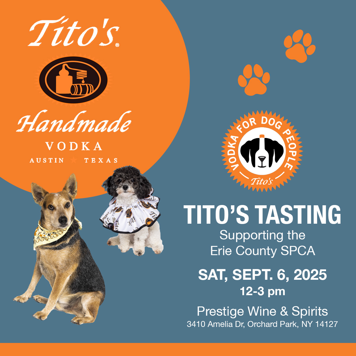 This weekend's two special tastings at the store start TODAY!

🔹Don Julio Premium Tequila tasting with snacks and a special cocktail (Fri, 9/5, 2:30-5:30pm)
🔹Tito's Tasting Benefiting Erie County SPCA (Sat, 9/6, 12-3pm)

See you there!