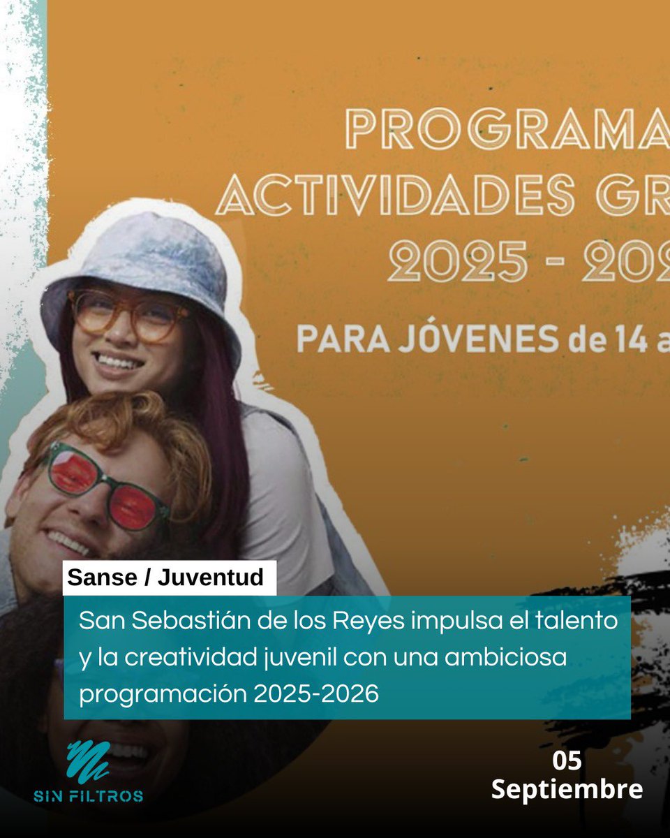 🔷 San Sebastián de los Reyes impulsa el talento y la creatividad juvenil con una ambiciosa programación 2025-2026

📣 Formación en inteligencia artificial, cultura urbana, ocio participativo y espacios de encuentro protagonizan la nueva oferta dirigida a jóvenes de 14 a 30 años.
