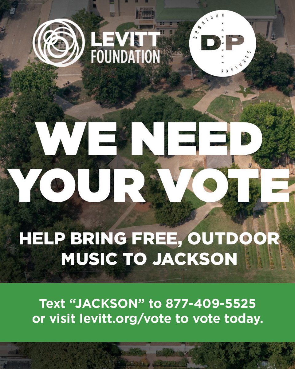Jackson, we need your help! Downtown Jackson is in the running to get a #LevittMusicSeries grant. We need you to vote TODAY by texting JACKSON to 877-409-5525 or online at levitt.org/vote and help us become a finalist!