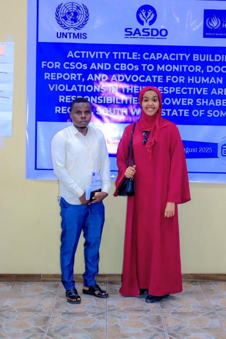 Sasdosom's tweet image. “This workshop improved our ability to document &amp;amp; report human rights violations,” said Yusuf Mohamed Muridi from IDAA.

3-day training by #SASDOSOM in partnership with  #UNTIMS strengthened CSOs &amp;amp; CBOs in Lower Shabelle.

#HumanRights #CapacityBuilding #Somalia