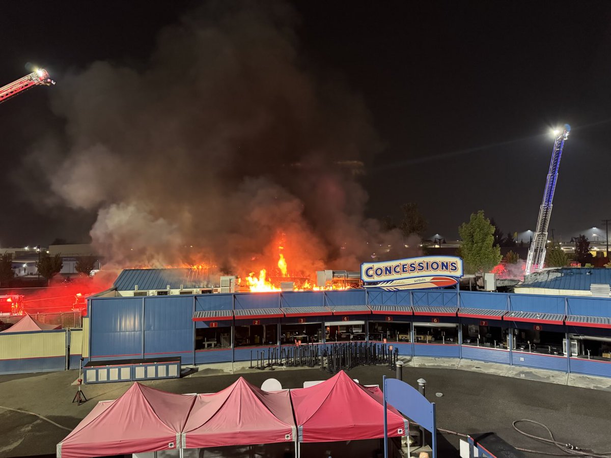 Fire at Avista Stadium at the main concession stand. Started at 2:30 am. No injuries reported. This photo is from the press box. Headed there now.