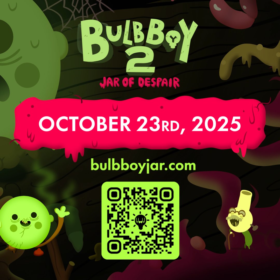 Bulbware's tweet photo. Hey! We have some exciting news to share! 😍

🟨 Bulb Boy 2: Jar of Despair is coming to #Steam on October 23, 2025!!!!! 🟨

We have prepared a brand new trailer for this annoucement so go watch it and share the news with your friends! 💛

Link below in the comments! ⤵️ https://t.co/6KWu6E4UBa