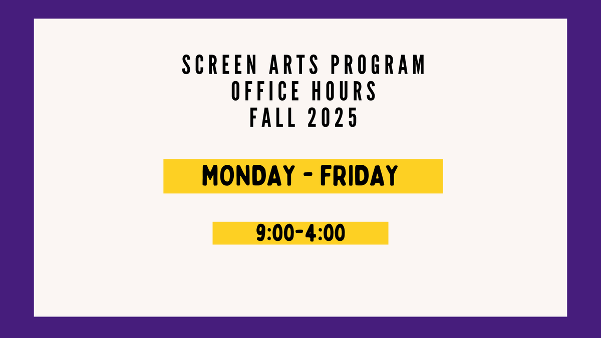 LSUScreenArts's tweet image. Welcome back for a new semester! We've created a helpful guide with the Screen Arts Office hours and Gear Checkout schedule. Swipe to see when we're open!