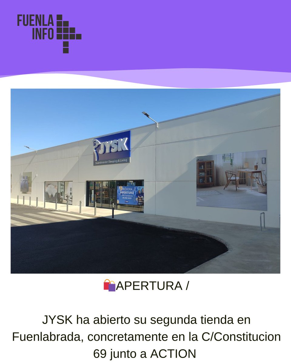 🛍️APERTURA /

JYSK ha abierto su segunda tienda en Fuenlabrada, concretamente en la C/Constitucion 69 junto a ACTION