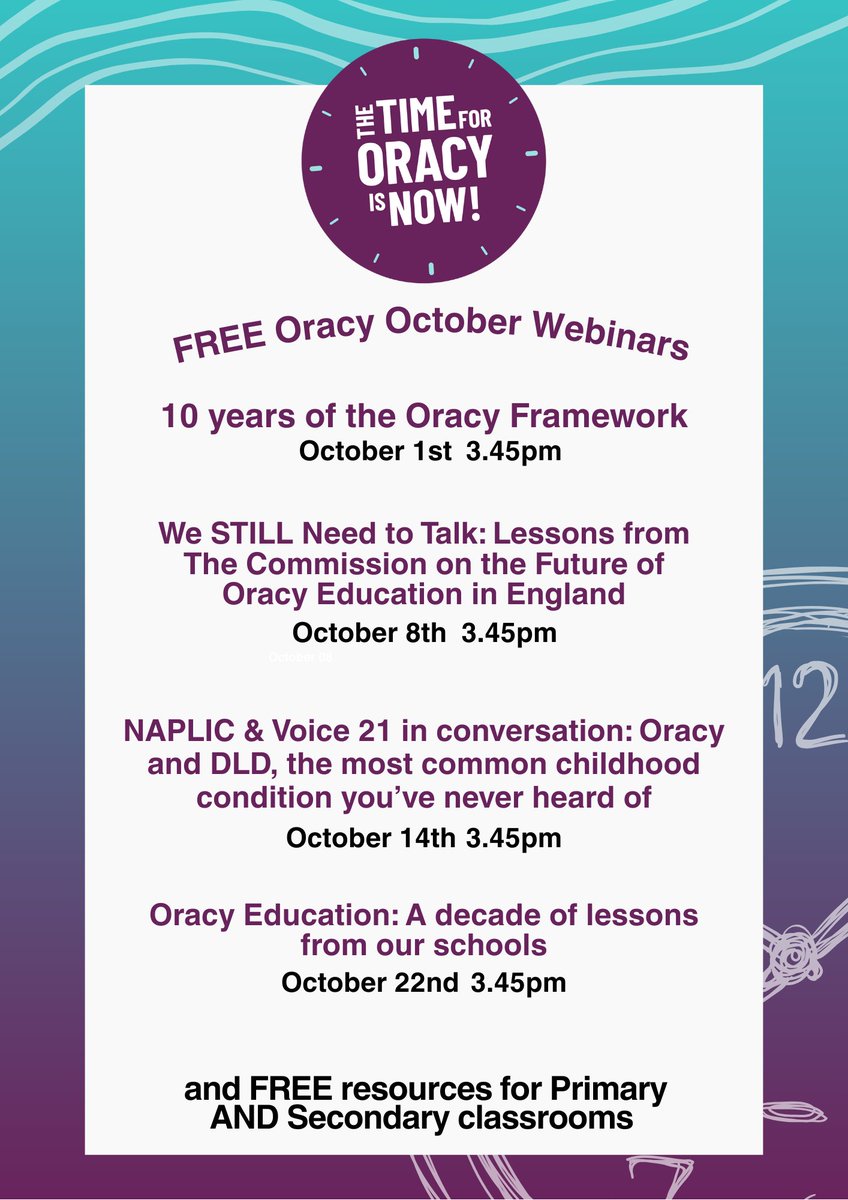 ⏰The Time for Oracy is Now!

Check out our amazing FREE webinars for teachers 

✅Explore The Oracy Framework
✅Learn how oracy can support students with DLD
✅Benefit from hearing about practical strategies from Voice 21 Oracy Centres of Excellence 👇

eu1.hubs.ly/H0mS9wH0