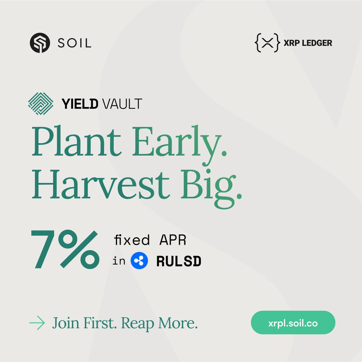 soil_farm's tweet photo. 1/🌱 Meet SOIL - an institutional-grade yield protocol, now coming natively to the $XRP Ledger. Supported by @Ripple & @Securitze (BlackRock & Hamilton Lane Funds).

We’re building vaults that let you put $RLUSD to work.
There are 3 types of Vaults. 
Let’s talk about the Yield Vault today 🟣