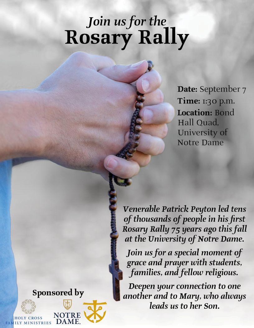 Holy Cross US Prov (@holycrossus) on Twitter photo Join us on Sunday for this momentous prayer opportunity. Unable to attend, watch the livestream at youtube.com/live/bFWwsG5ak…
#holycrossus
#RosaryRally
#NDRosaryRally
#CongregationofHolyCross Join us on Sunday for this momentous prayer opportunity. Unable to attend, watch the livestream at youtube.com/live/bFWwsG5ak…
#holycrossus
#RosaryRally
#NDRosaryRally
#CongregationofHolyCross
