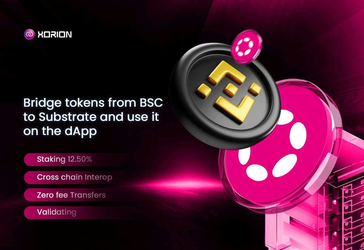 Xorion_Network's tweet image. ⚙️ Bridge &amp;amp; Stake

Bridge assets from BSC → Substrate and interact on-chain
Earn 12.50% APY by staking to secure and validate the network
Enjoy 0 fee transfers
Interact with a fully functional dApp layer

🔗 explorer.xorion.network