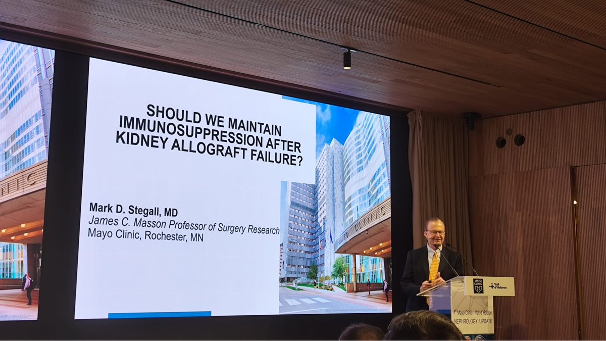 nefrocat's tweet photo. @GarovicVesna @MayoClinic @vallhebron @lsans3 @m_furlano @FPuigvert @PepaSolerR @ClaraGCarro @IIS_IdISSC @shbermejo @HerrmannMd @JuancaLeonRoman @caschinstock @BestardOriol Seguim amb To maintain or not he immunosuppression after kidney allograph failure?
Ponent: Dr. Mark Stegall. @MayoClinic
#NephrologyUpdate #MayoClinic #VallHebron https://t.co/BGWceIbgoD