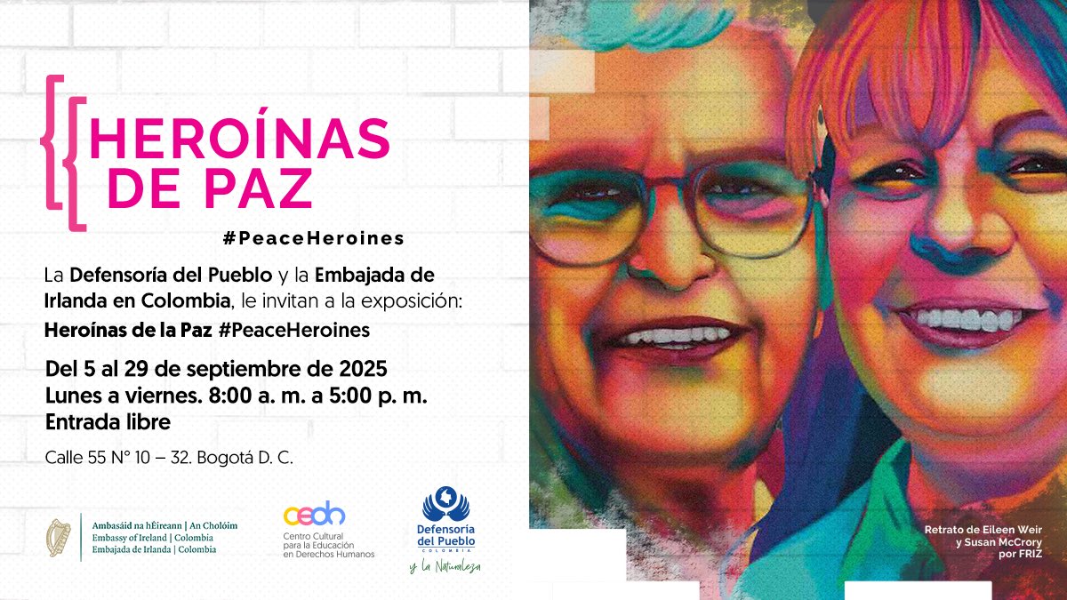 ¡Visita la exposición Heroínas de la Paz en nuestro Centro Cultural de Derechos Humanos! 🎨👩🏾‍🦱🕊

A partir de hoy hasta el 29 de septiembre estará abierta esta exposición que recoge las voces y perspectivas de 30 mujeres que contribuyeron al proceso de paz en Irlanda del Norte.