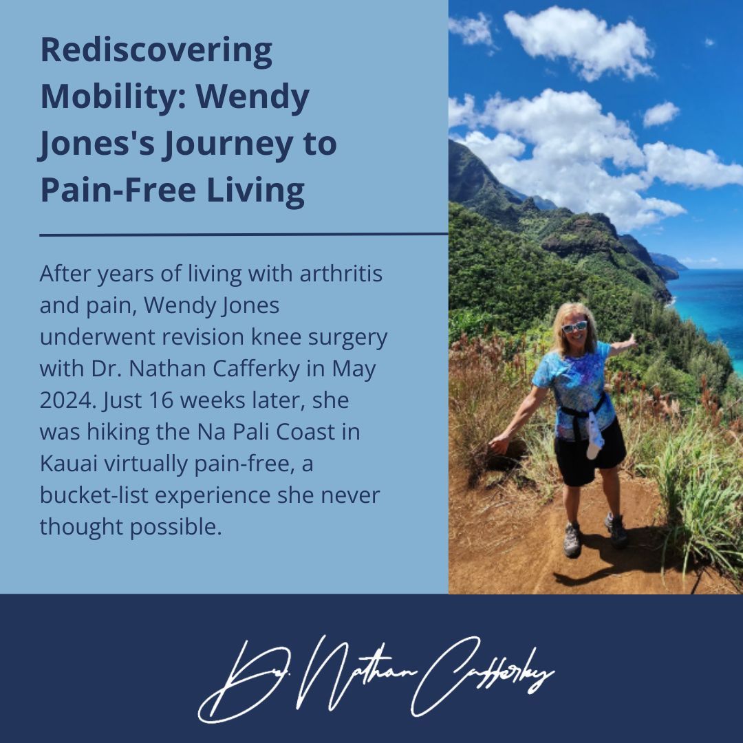 From struggling with stairs to hiking the Na Pali Coast just 16 weeks after surgery — Wendy Jones’ recovery with Dr. Cafferky is truly inspiring. 🌊🏔️

She’s back to biking, yoga &amp; living pain-free.

👉 buff.ly/ODpgUPA

#KneeReplacement #PatientStory #DrCafferky