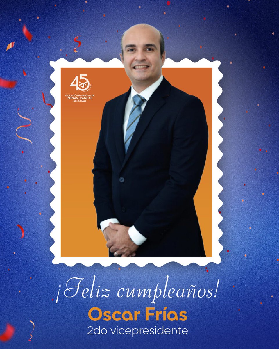 Hoy extendemos nuestras felicitaciones a Oscar Frías, distinguido miembro de nuestra Junta Directiva y 2do Vicepresidente, deseándole lo mejor en su día.

Que su compromiso y esfuerzo sigan marcando positivamente nuestra organización.

¡Feliz Cumpleaños!🎉🎂

#ZonasFrancasRD