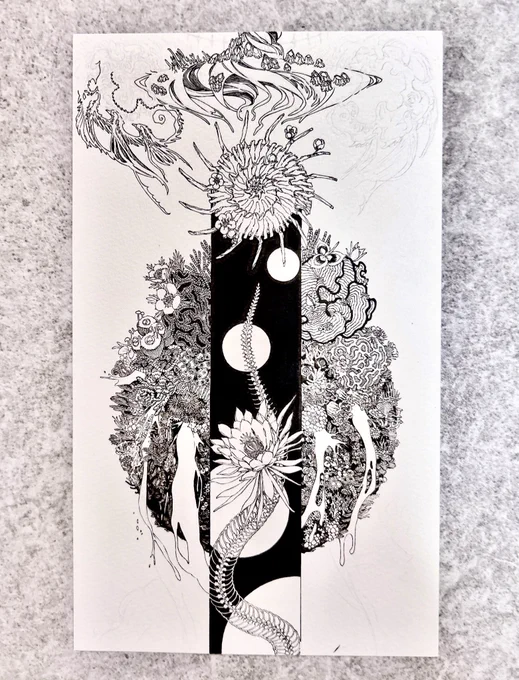 次の作品の進捗.(マービー フォードローイング 0.02mm)
#ペン画 #アナログ 