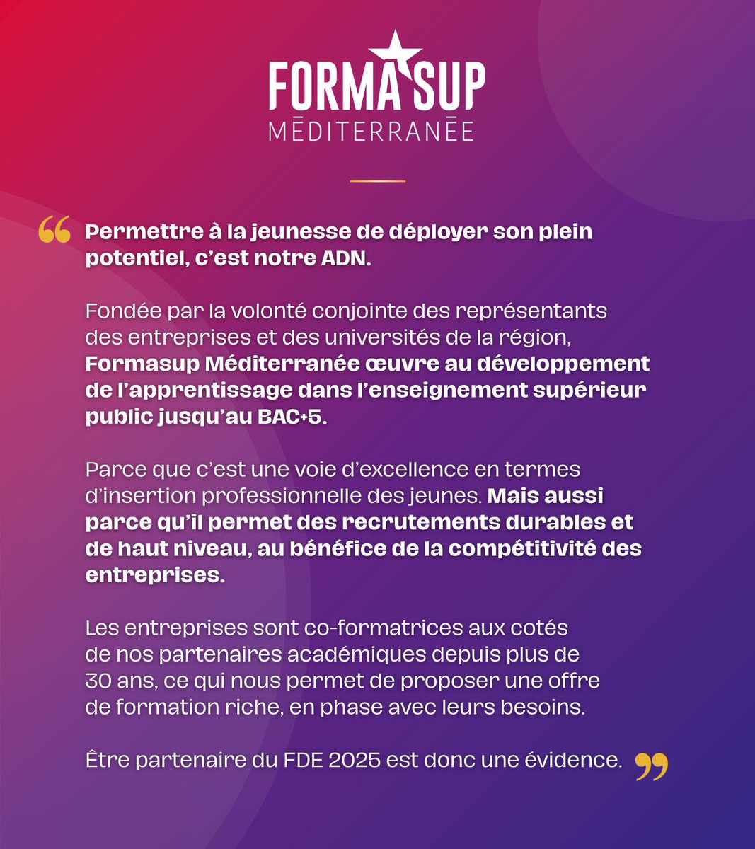 📚 Thierry Berger, Président de Formasup Méditerranée, partenaire engagé !
Depuis +30 ans, Formasup transforme l’apprentissage dans l'enseignement supérieur public grâce au lien entreprises &amp; universités.
→ Des talents jusqu'à BAC+5
→ Des recrutements durables et de haut niveau