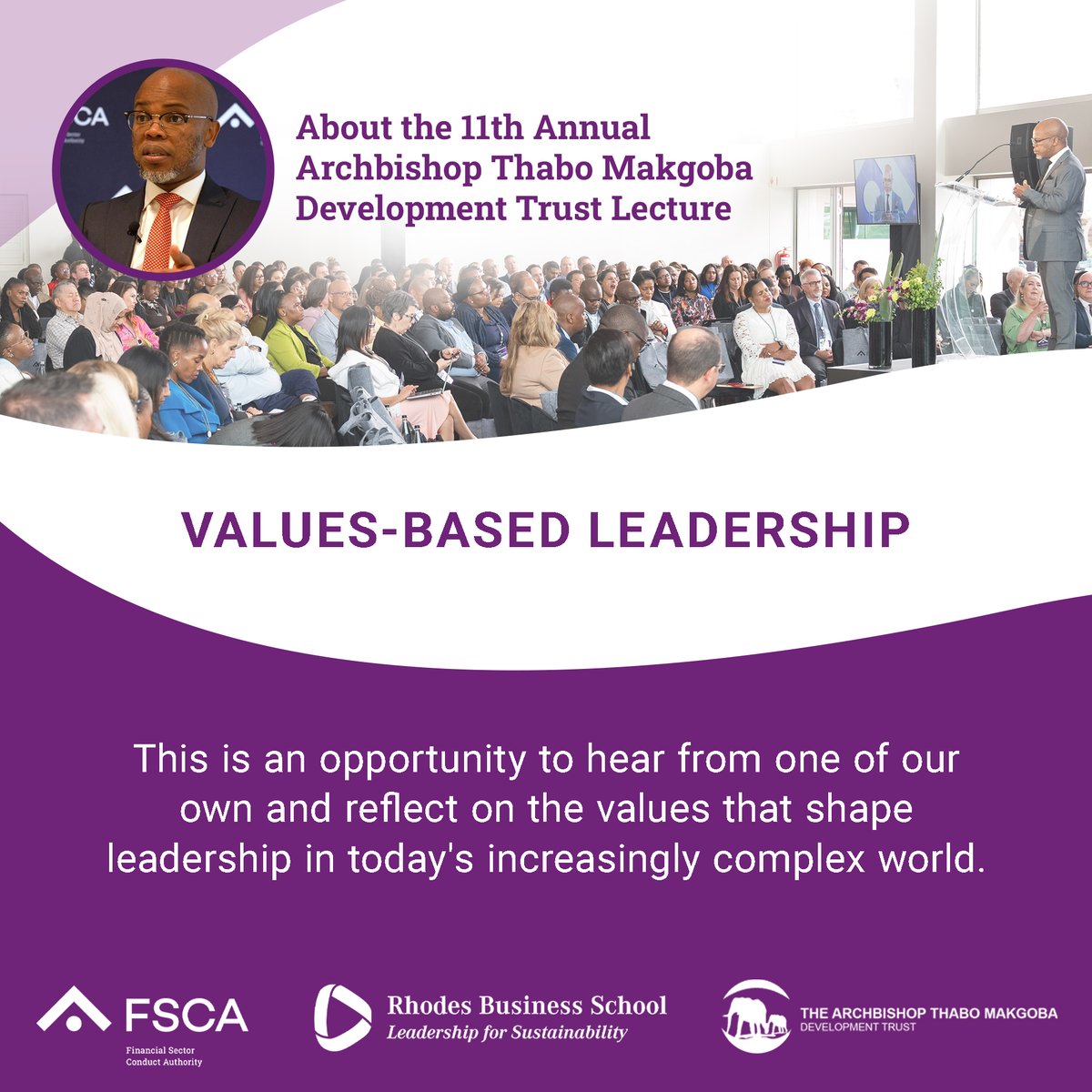 fscasouthafrica's tweet image. This keynote address will be delivered by FSCA Commissioner and Rhodes University alumnus, Unathi Kamlana. He will be speaking on &quot;Values-Based Leadership. The lecture will also be live-streamed and recorded, so you can join in from anywhere.

#FSCATalks