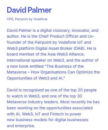 0xGachoCCIP's tweet image. David Palmer, CPO of Pairpoint/Vodafone DAB, is attending #SmartCon2025 by @Chainlink

#Chainlink #CCIP #LinkTheWorld $LINK