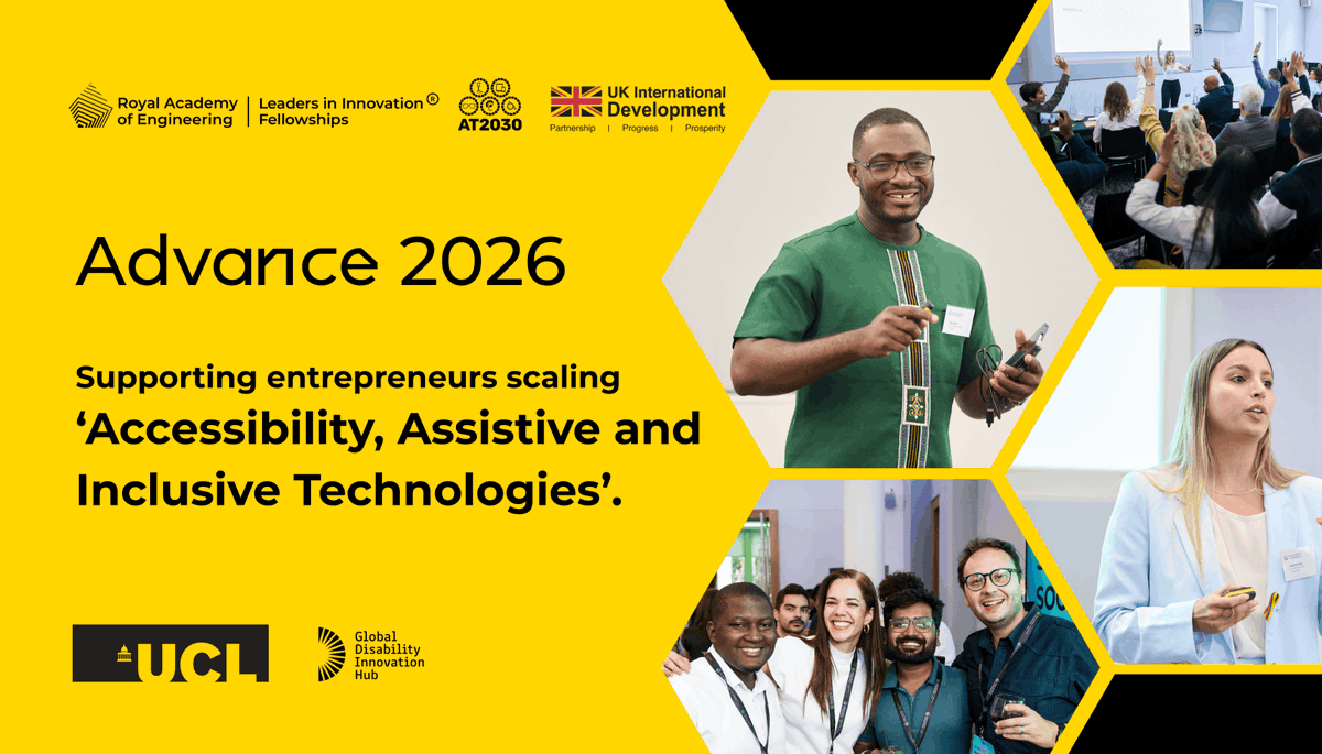 RAEngGlobal's tweet photo. Are you driving the future of accessible, assistive and inclusive technology?

Applications are now open for Advance 2026, supporting the rapid scaling of purpose-driven innovation. With no engineering background required, don’t miss your chance to apply: https://t.co/zGTbeo2syz
@GDIHub #AT2030programme #InnovationLeaders