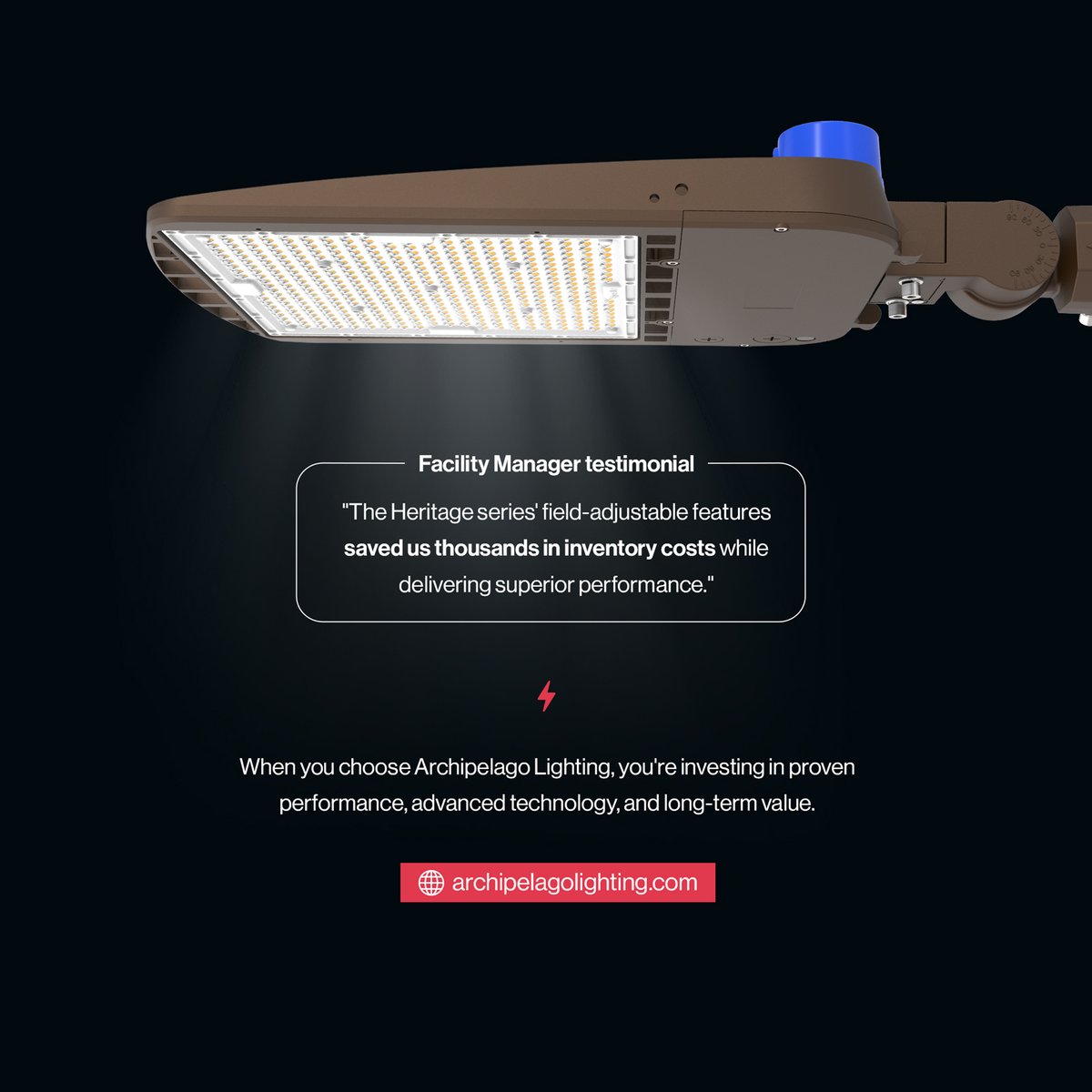 ArchipelagoLED's tweet image. LSBX | Heritage cuts energy costs by 40% 💰 DLC Premium rebates + adjustable wattage &amp;amp; color temp make installation easy 🔧 Smart lighting built for ROI &amp;amp; sustainability 🌱 #LightingROI #BusinessValue