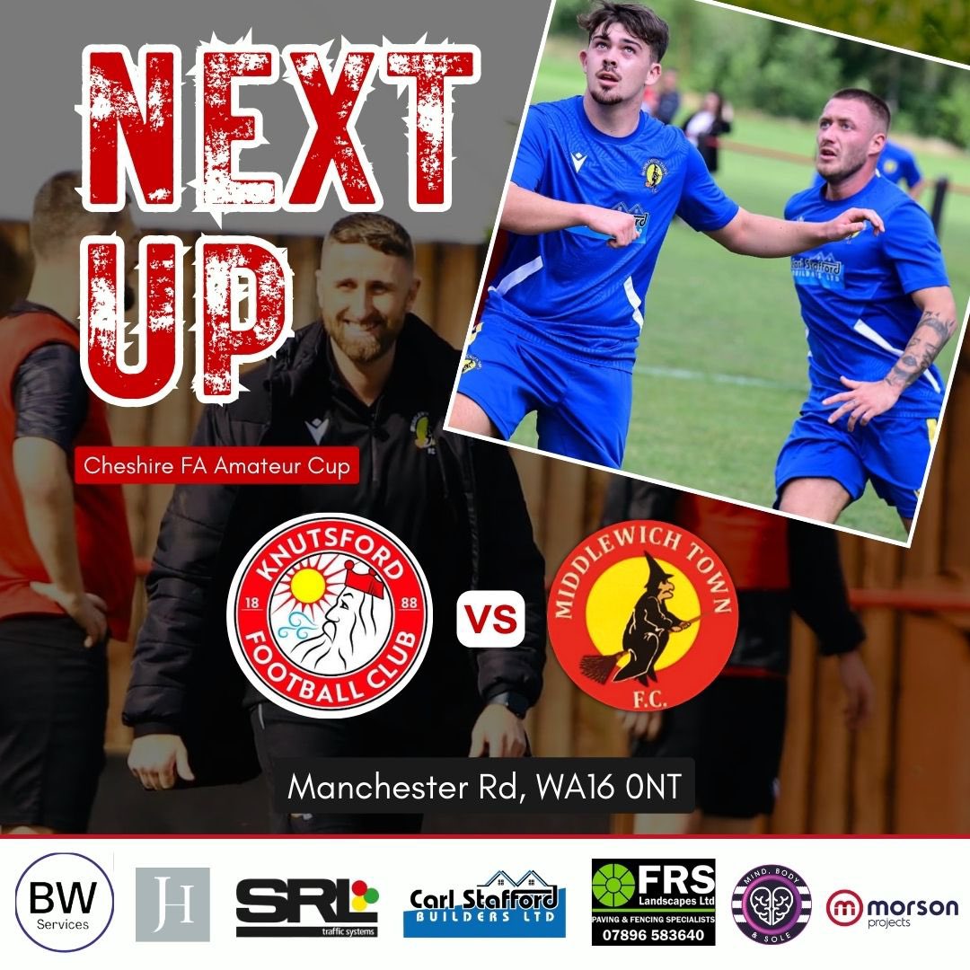 Middlewich Town FC (@middlewichfc) on Twitter photo Tomorrow we get our Cheshire FA Amateur Cup campaign underway and it’s a challenging start away at the 2024 winners.
🔴⚫️⚽️
🆚 <a href="/KnutsfordFC/">Knutsford FC</a>
📆 Sat 6th September
🏟 Manchester Road
🏆 <a href="/CheshireLeague/">Cheshire League</a> Amateur Cup
⏰ 2pm KO
Let’s show some support!
#upthewitches🧙🏻♀️ Tomorrow we get our Cheshire FA Amateur Cup campaign underway and it’s a challenging start away at the 2024 winners.
🔴⚫️⚽️
🆚 <a href="/KnutsfordFC/">Knutsford FC</a>
📆 Sat 6th September
🏟 Manchester Road
🏆 <a href="/CheshireLeague/">Cheshire League</a> Amateur Cup
⏰ 2pm KO
Let’s show some support!
#upthewitches🧙🏻♀️