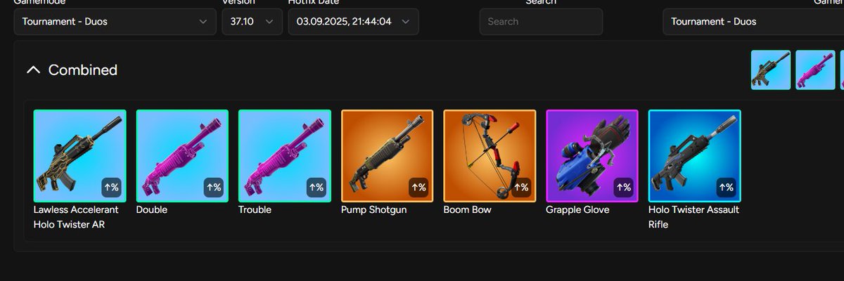 NEW BR &amp; COMP HOTFIX

added/increased (comp + br):
- Lawless Accelerant Holo Twister AR
- Double / Trouble
- Pump Shotgun
- Boom Bow
- Grapple Glove
- Holo Twister Assault Rifle

added/increased (br only):
- Holo Twister AR