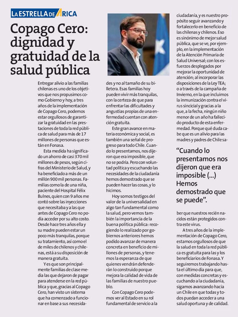 El acceso universal a la salud tiene un valor incalculable para nuestra sociedad y lo hemos reconfirmado en distintas comunas de Chile en estos tres años de vigencia del Copago Cero, un beneficio extendido a toda nuestra red pública para usuarios y usuarias de Fonasa. Nos